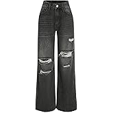 CIDER Women’s Ripped Jeans High Waisted Distressed Baggy Straight Wide Leg Pants