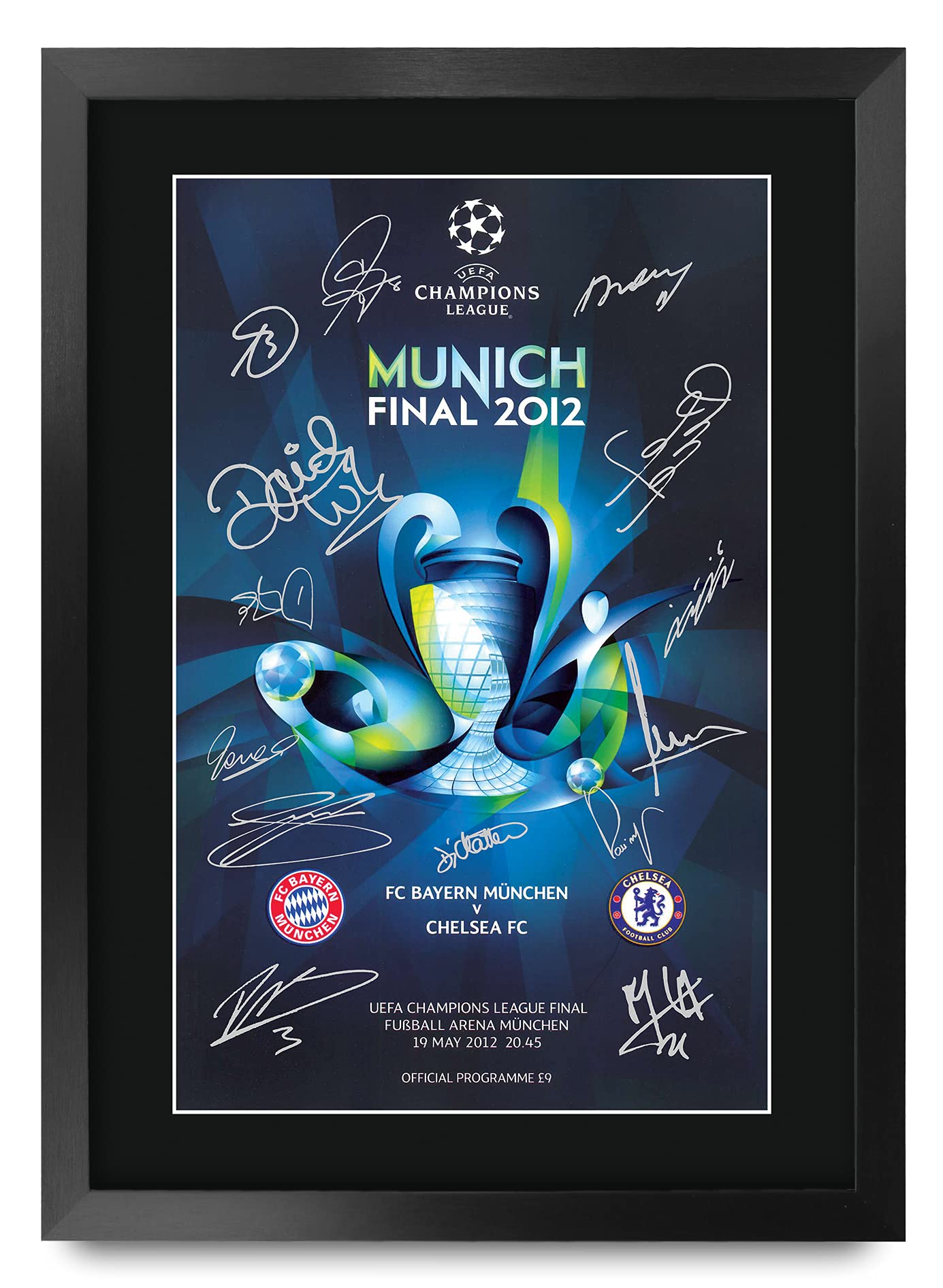 HWC Trading A3 FR 2012 Champions League Final Programme Poster The Team Signed Gift FRAMED A3 Printed Autograph Football Gifts Print Photo Picture Display