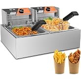 Commercial Deep Fryer 20.7Qt/20L Dual Tank Deep Fryers with Baskets | 0.8mm Thickened Stainless Steel Electric Countertop Fryer with Adjustable Temperature, 1700w x2, 110v
