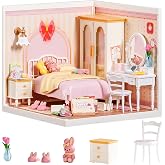 Rolife Super Creator Series, DIY Mini Lovely Pink Bedroom Dollhouse House Kit, Bulid Scenary for Action Collectible Figures, Creative Gifts for Women Kids Adults