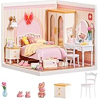 Rolife Super Creator Kits Pink Bedroom, Tiny House Building Blocks for Little Dolls, DIY Plastic Mini House Model Building Ki