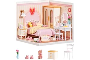 Rolife Super Creator Kits Pink Bedroom, Tiny House Building Blocks for Little Dolls, DIY Plastic Mini House Model Building Ki