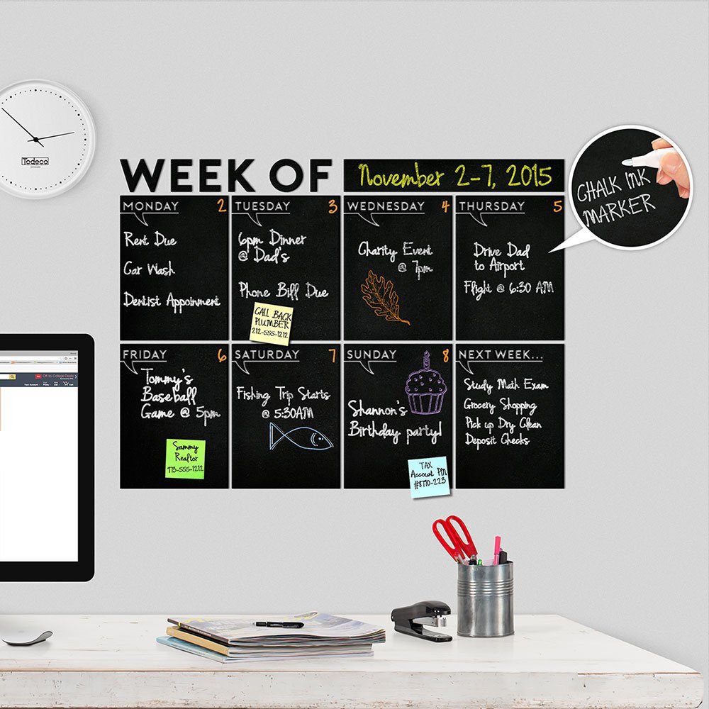 Modern 2023 Chalkboard Weekly " Week Of " Wall Decal Calendar - A Todeco Product