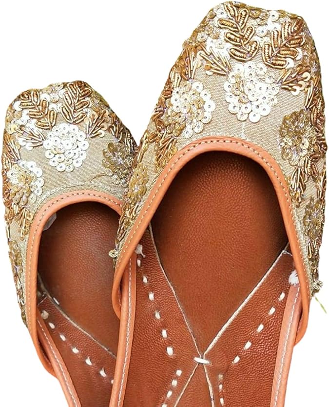 Amazon.com | Handcrafted Leather Juttis, Indian Beaded Shoes, Wedding Shoes (Numeric_7) Beige 