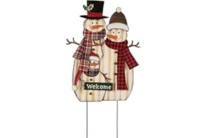 Glitzhome 30" H Metal Christmas Snowman Family Yard Stake, Holiday Decorations Outdoor Standing Hanging Display, Xmas Holiday Wall Ornament for Lawn Outdoor Holiday Decoration