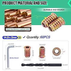 Twidec/60PCS 1/4"-20 Threaded Inserts for Wood