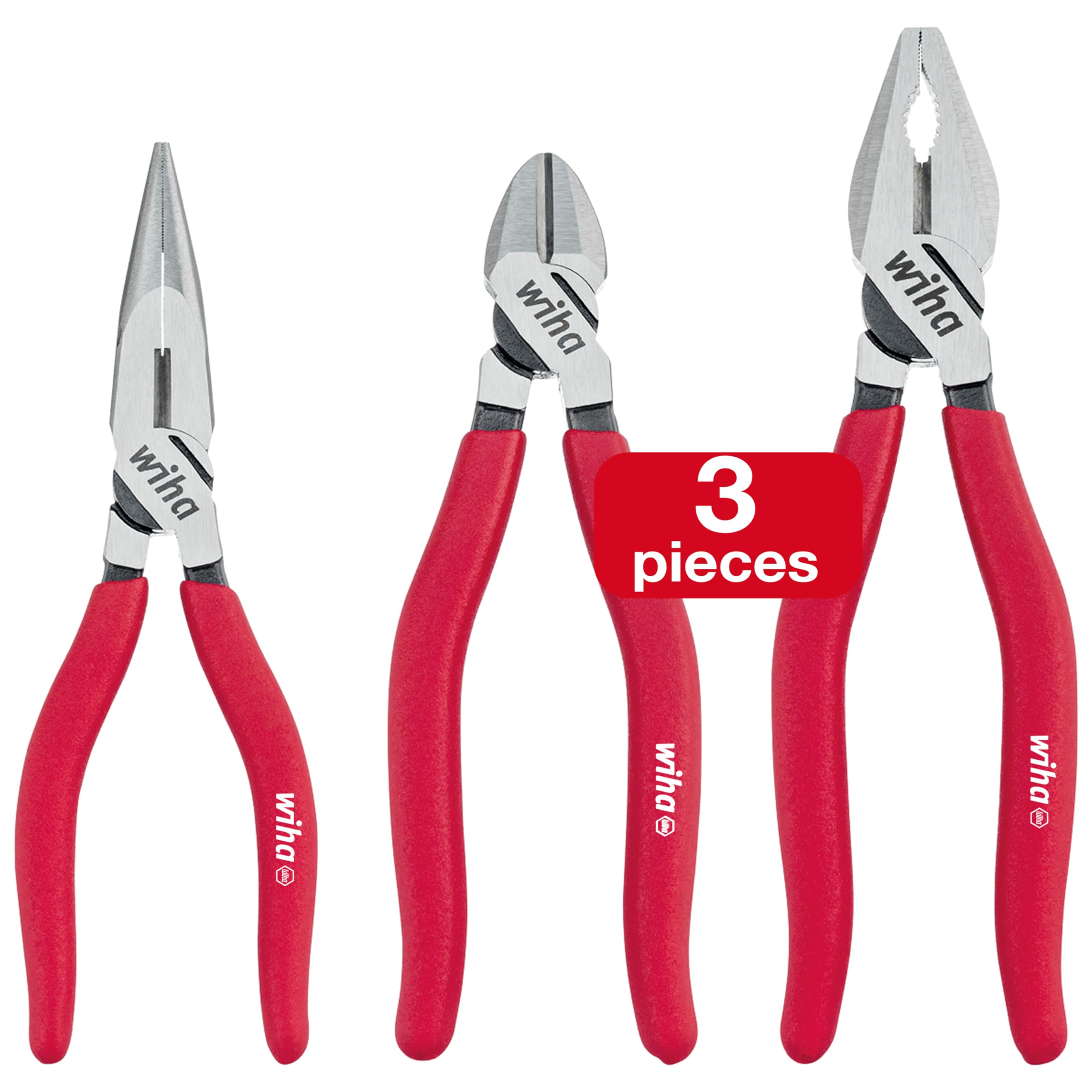 Wiha Z99000101 Basic Pliers Set 3 Piece, Red