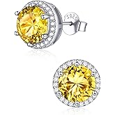 ChicSilver 925 Sterling Silver Birthstone Earrings for Women, 8MM/2 Carat Heart & Round Cubic Zirconia Stud Earrings, Hypoallergenic Jewelry, Ideal Birthday or Christmas Gifts
