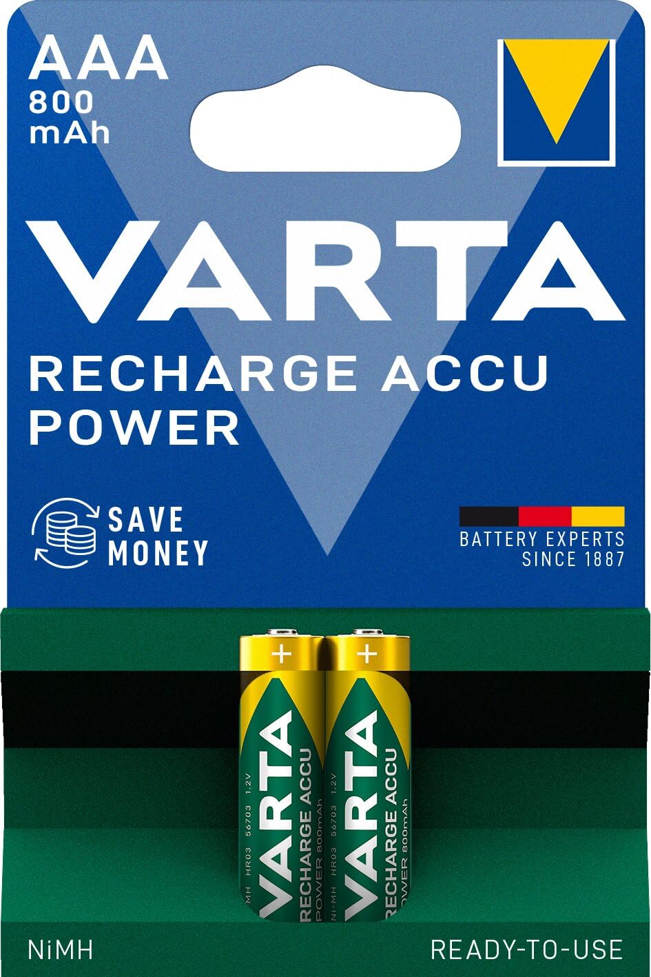 Varta NiMH Blist "Longlife Accu Micro (AAA/HR03 1.2 Volt 800 mAh, Pack of 2