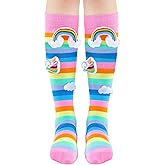 Tarpop Rainbow Unicorn Socks Cute Silly Socks for Woman Long Stripe Crazy Novelty Long Sock Easter Funny Gifts for Woman