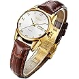 OLEVS Women's Business Dress Watches for Ladies Female Brown Leather Strap Small Face Dress Analog Quartz Wrist Watch with Calendar Day Date Waterproof Luminous Gift Classic Casual Retro Band