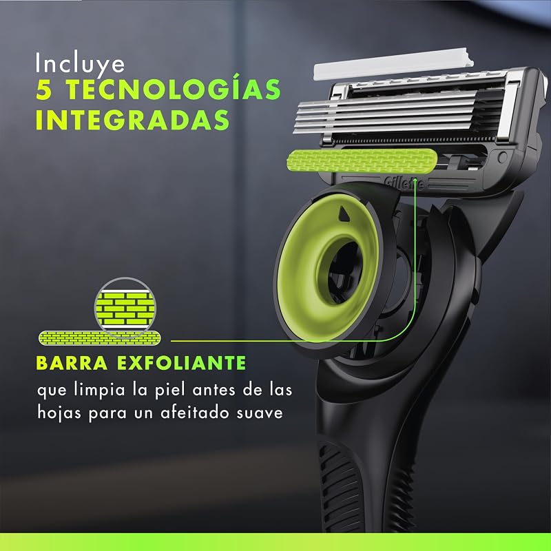 Navalha GilletteLabs Neon Night Edition, 1 pega com barra esfoliante integrada, 2 lâminas de substituição com banda lubrificante, 1 estojo de viagem, 1 gancho de parede