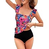 Kate Kasin 2025 Two Piece Tankini Swimsuits for Women High Waisted Tummy Control Floral Swimwear Ruched Padded Bathing Suits