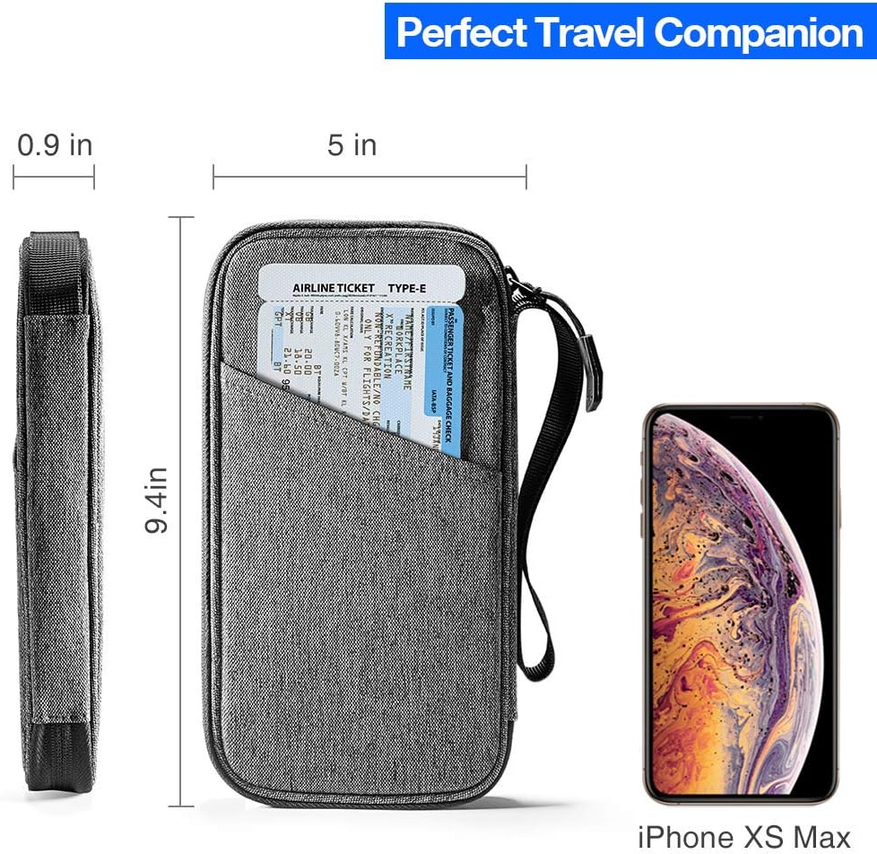 tomtoc Family Passport Holder with a Sim Card Holder and Eject Pin, RFID Blocking Travel Wallet Waterproof Ticket Holder Document Organizer with Chain Strap, Up to 6 Passports 9 Credit Cards