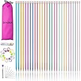 BCMRUN 28Pcs/14 Pairs Stainless Steel Knitting Needles Set, Colored Straight Single Pointed Metal Knitting Needles, 14 Size f