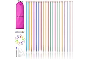 BCMRUN 28Pcs/14 Pairs Stainless Steel Knitting Needles Set, Colored Straight Single Pointed Metal Knitting Needles, 14 Size from 2.0mm-10.0mm, 9.8 Inches Length for Handmade DIY Knitting (25cm)