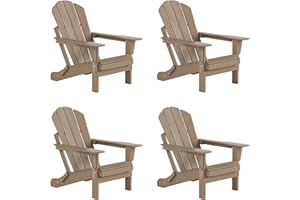 WO WESTIN OUTDOOR WO Home Furniture Set of 4 Pcs HDPE Folding Adirondack Chairs, Weather Resistant Lounger Outdoor Seat for Balcony, Backyard, Patio, Pool, Deck, Garden (Weathered Wood)