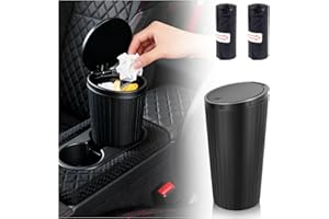 Car Trash Can with Lid & 2 Roll Garbage Bags,Leakproof Press to Open Car Garbage Can for Trash Storage,Portable Universal Car