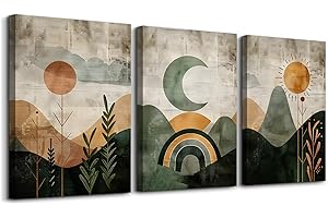 TTHYUEWS Boho Modern Abstract 3-Piece Set Canvas Wall Art For Living Room, Bedroom & Office - Geometry Landscape Abstract Wall Pictures Artwork