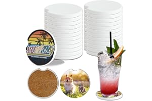 BOMSI Sublimation Blanks Ceramic Car Coasters for Car Cup with Finger Notch for Easy Removal Ceramic Car Cupholder Auto Cupholder Keep Vehicle from Cold Drink Sweat Stain Spill (24)