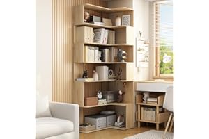 ECACAD 81.9" H 6-Tier Corner Bookcase, L-Shaped Bookshelf with Storage, Modern Storage Display Shelf for Home Office, Living 