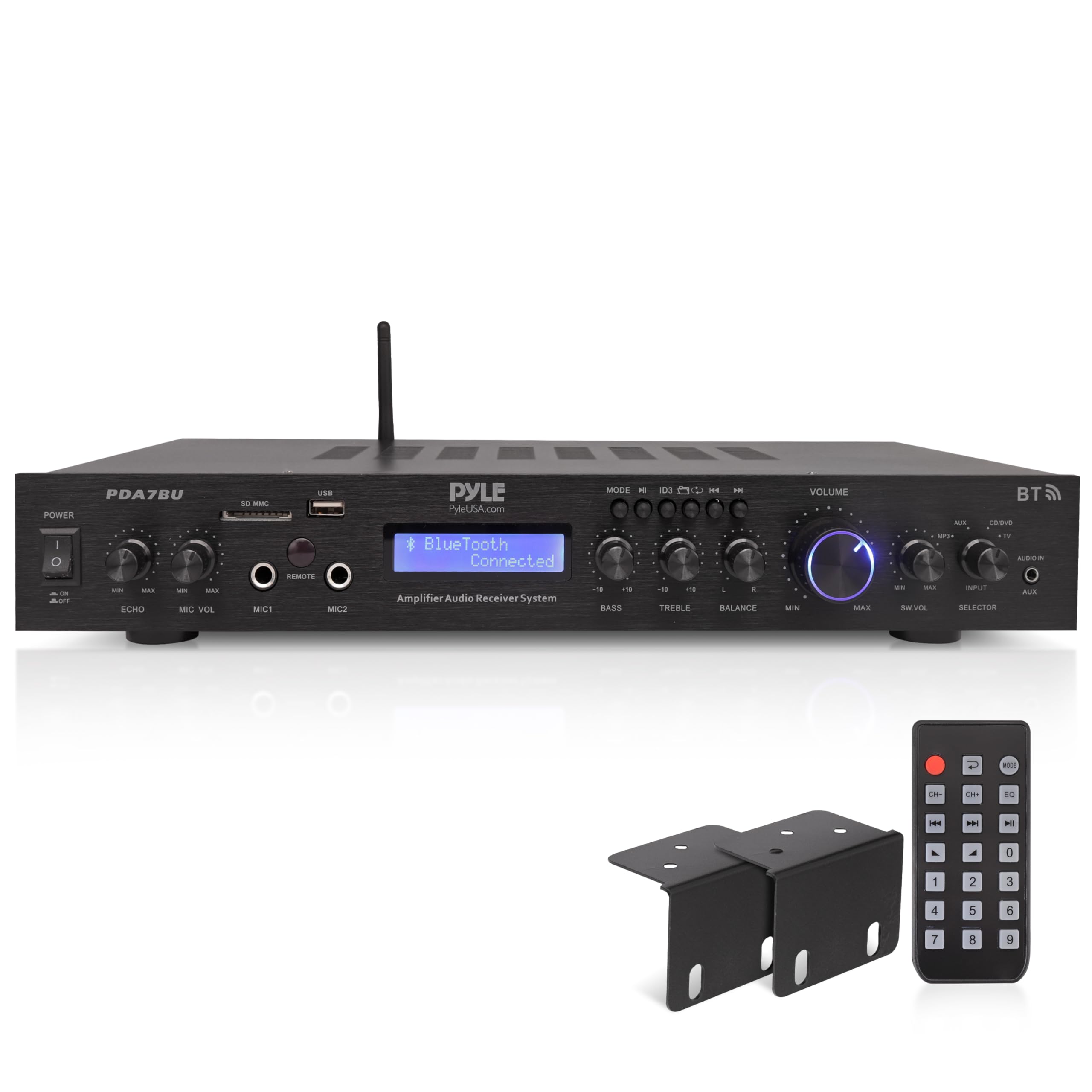 Photo 1 of Pyle 5 Channel Rack Mount Bluetooth Amplifier Receiver - Home Theater Amp, Speaker Amplifier, Bluetooth Wireless Streaming, MP3/USB/SD/AUX/FM Radio, 200Watt, w/Digital ID3 LCD Display from - PDA7BU.5