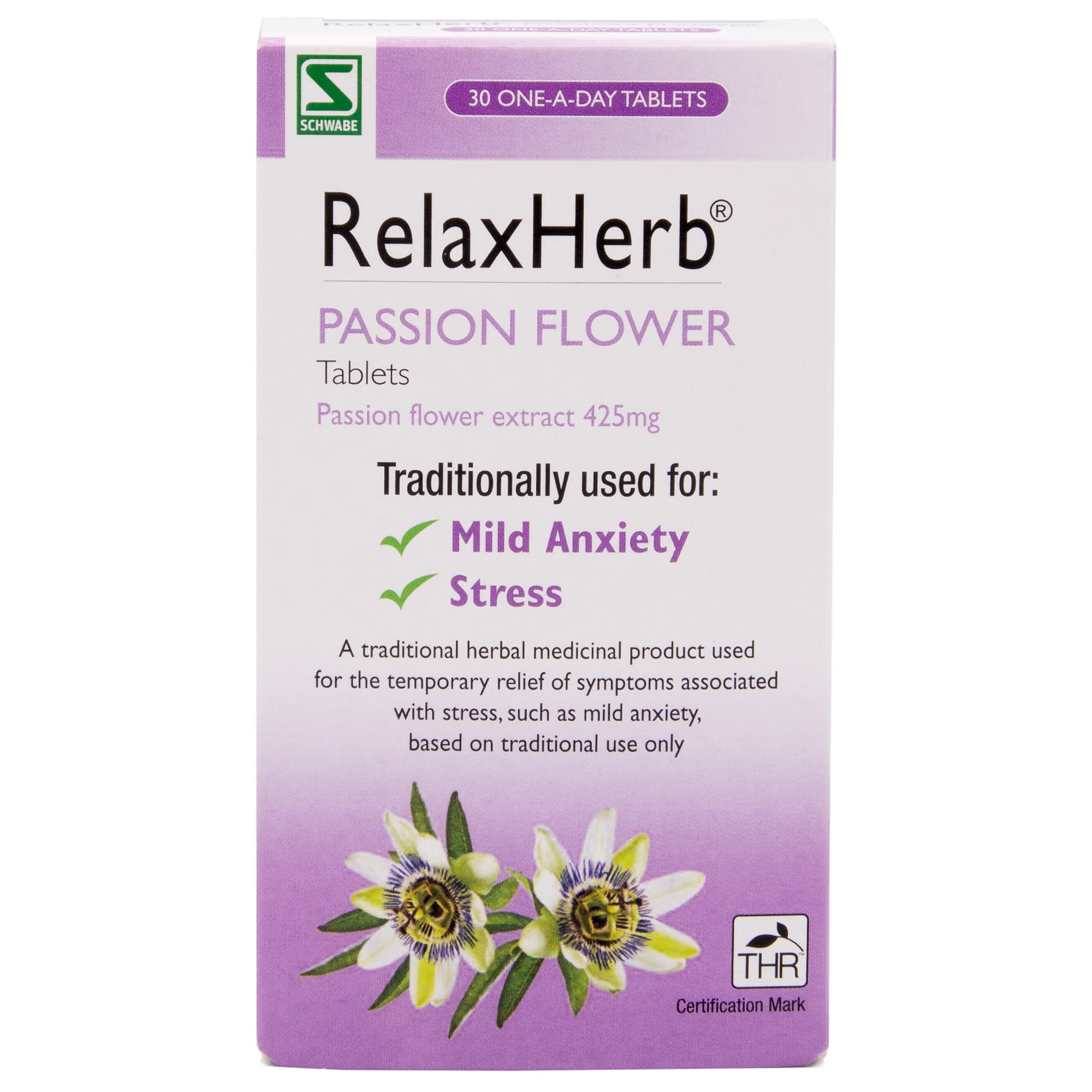 Schwabe Pharma - RelaxHerb - Passion Flower Extract 425g - Traditionally Used for The Relief of Low Mood - Traditional Herbal Medicinal Product - 30 Tablets
