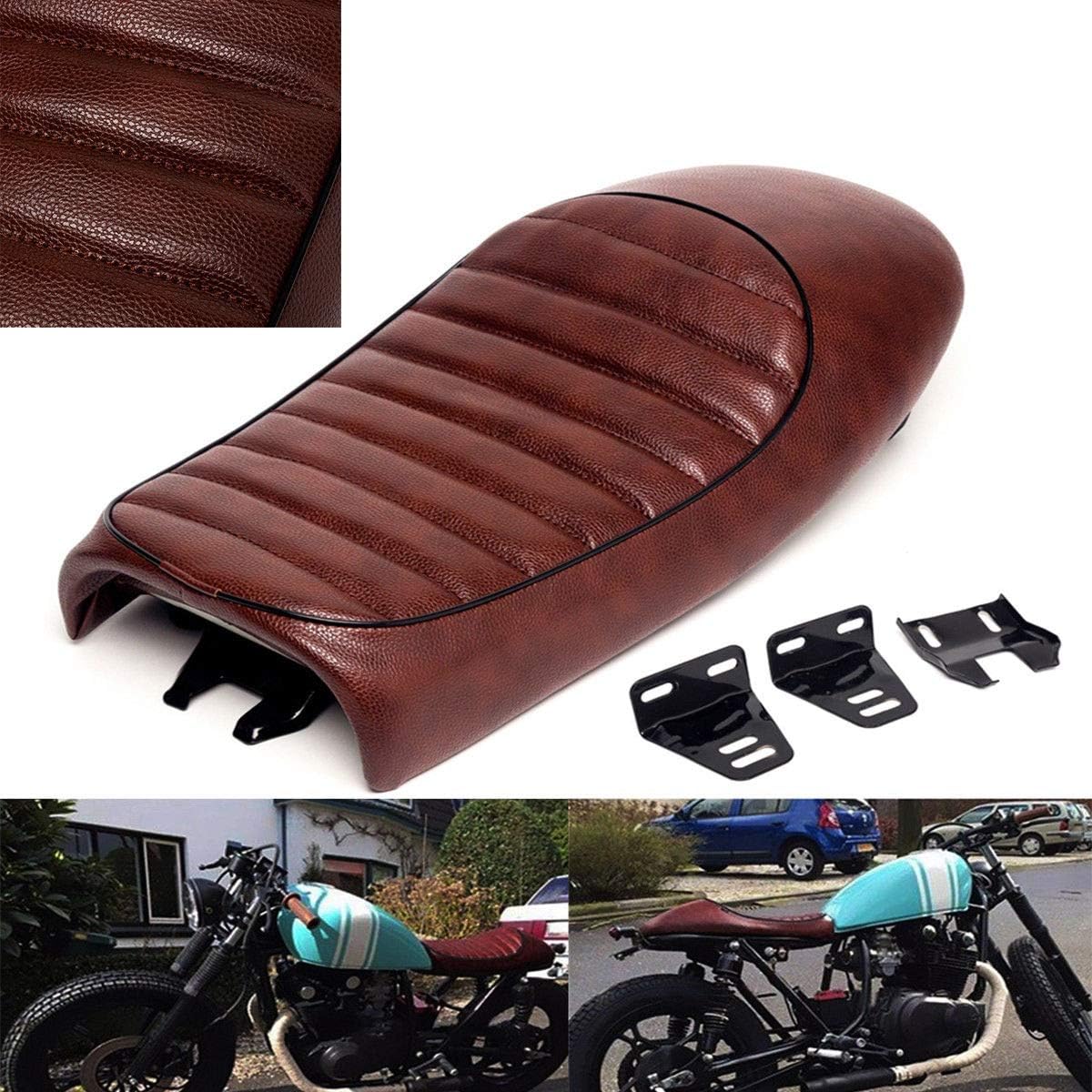 Fidgetgear Cafe Racer Motorcycle Motorbike Seat Retro Scrambler Hump Seats Universal Brown Amazon In Car Motorbike