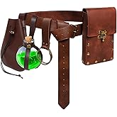 5 PCS Belt Pouch Waist Bag Retro Medieval Viking Leather Belt Magic Potion Bottle Renaissance Halloween Cosplay Costume Sets (Brown)