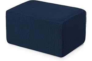 Subrtex Stretch Storage Ottoman Slipcover Protector Spandex Elastic Rectangle Footstool Sofa Slip Cover for Foot Rest Stool Furniture in Living Room (Oversize, Navy)