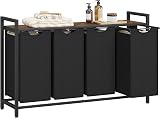 VASAGLE 4-Compartment Laundry Hamper with Shelf 160 L Ink Black Rustic Brown