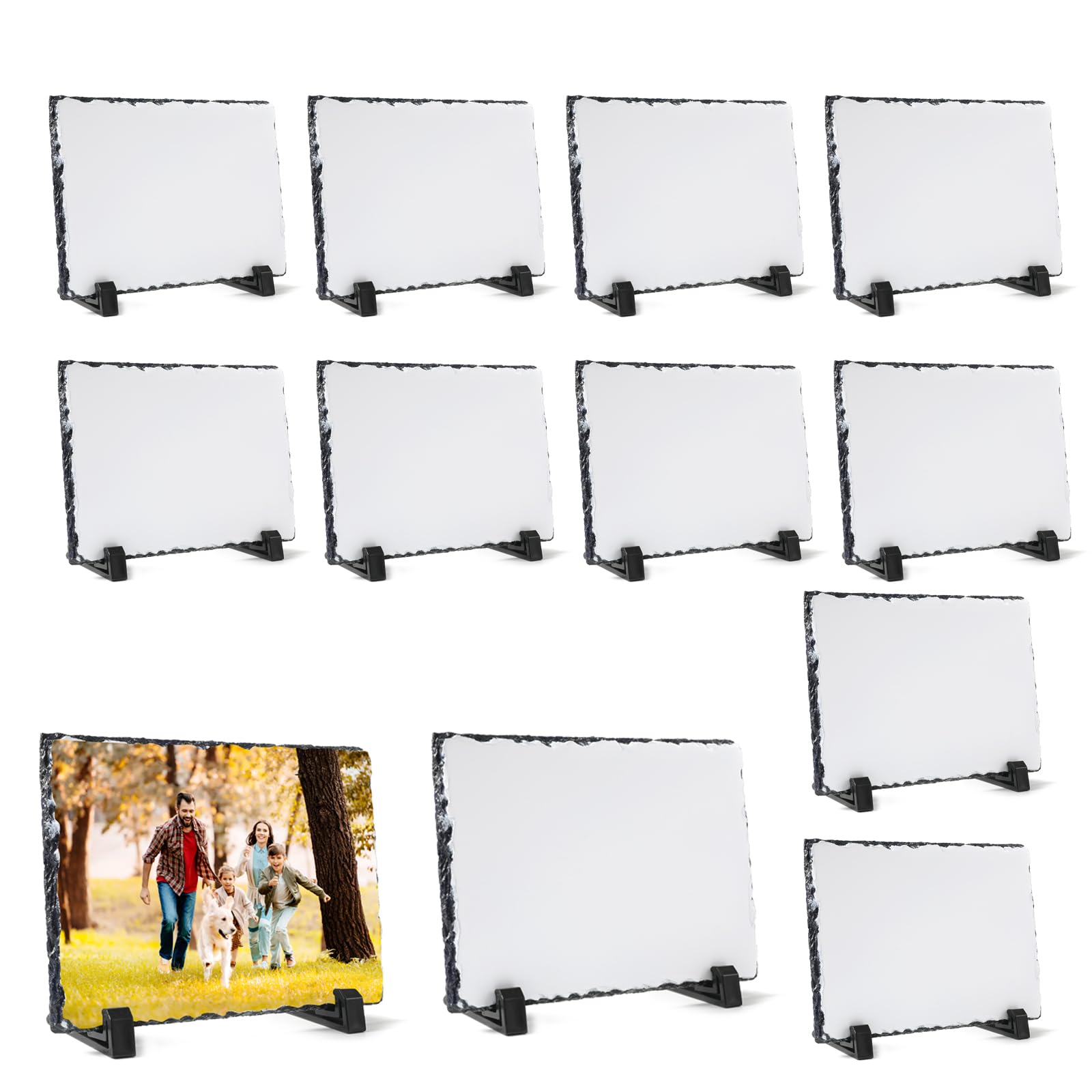 Photo 1 of **MINOR DAMAGE - USED - PARTIAL SET (ONLY 2)**
YOUKE OLA 12 Pack Sublimation Slate Blank Rock Stone Photo Rectangular Frame Heat Transfer Plaque Picture Frame with Display Holder for DIY Craft 5.9 x 7.9 Inch