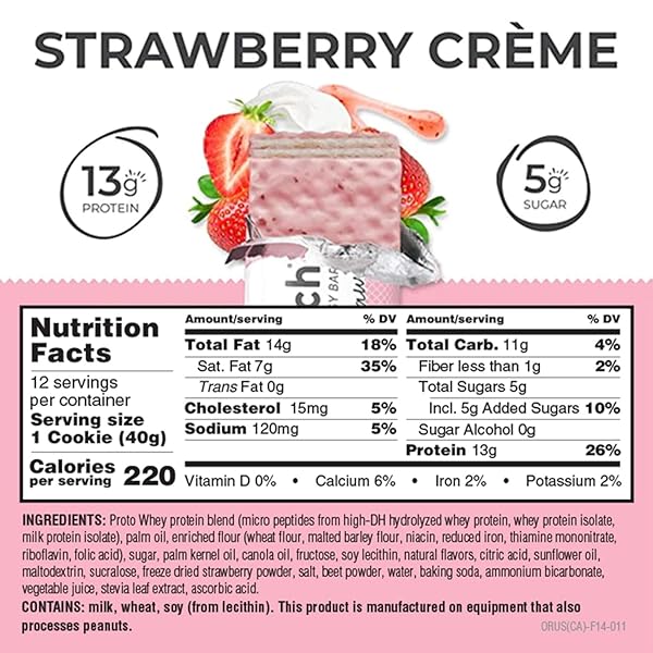 POWER CRUNCH PROTEIN WAFER BARS, HIGH PROTEIN SNACKS WITH DELICIOUS TASTE, STRAWBERRY CRÈME, 1.4 OUNCE (12 COUNT)