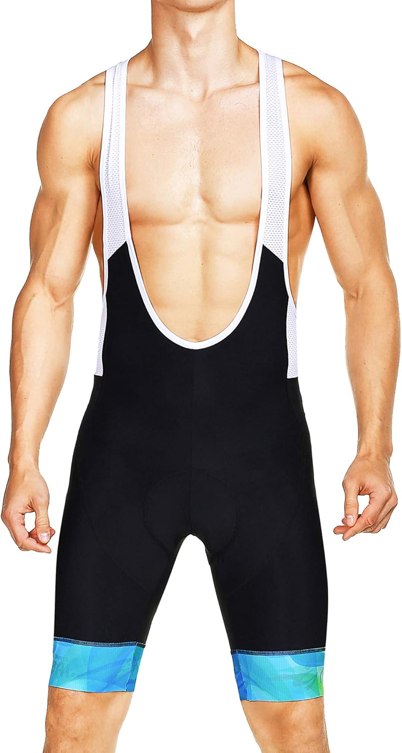 MUCUBAL Men's Cycling Bib Shorts with 3D Breathable Pad Elastic Compression Bike Bibs(Blue,S): Clothing