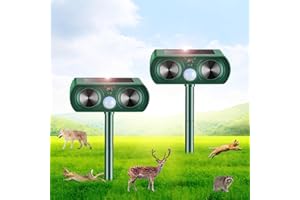 HACARUIZV 2 Pack Solar Ultrasonic Animal Repeller 2025 Waterproof Deer Repellent Devices Motion Sensor Flashing Light Deterrent for Deer, Rabbits, Raccoons, Dogs, Cats, Skunks, Squirrels Rodents