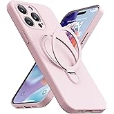 Mephoro Magnetic Stand for iPhone 15 Pro, Liquid Silicone, [Compatible with MagSafe][Built-in Kickstand&Ring Holder] Anti-Scratch Soft Microfiber Lining, Light Pink
