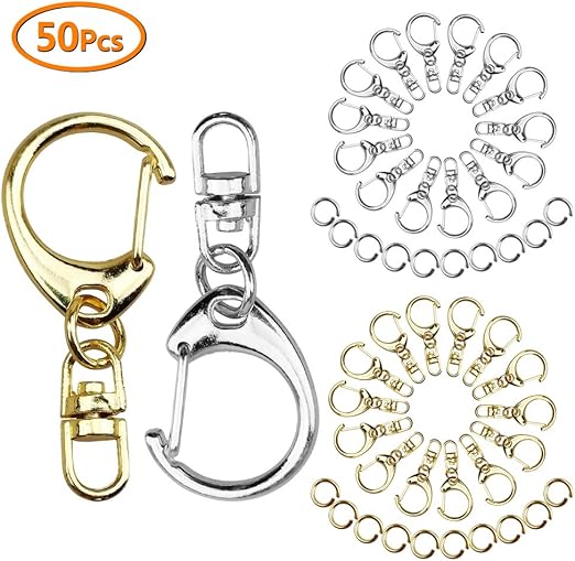Amazon Hangnuo 50個セット キーホルダー金具 回転カン付き ハンドメイド キーリング アクセサリー ナスカン ワンタッチで取り外し 手作り Diy ゴールド シルバー アクセサリーパーツ 通販