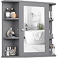 Shintenchi Bathroom Wall Cabinet with Mirror, Wall Mounted Medicine Cabinet with 4 Internal and 6 Open Shelves, Mirrored Door Over The Toilet Storage Cabinet, Gray