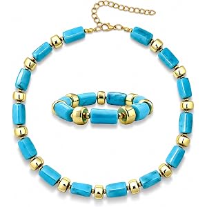 YBMYCM Colorful Resin Beaded Necklace Bracelet Set for Women, Adjustable Chunky Choker Necklace with Stretch Bracelet, Boho S