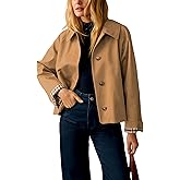 FSVABY Womens Short Plaid Trench Coat Lapel Button Down Jacket with Pocket