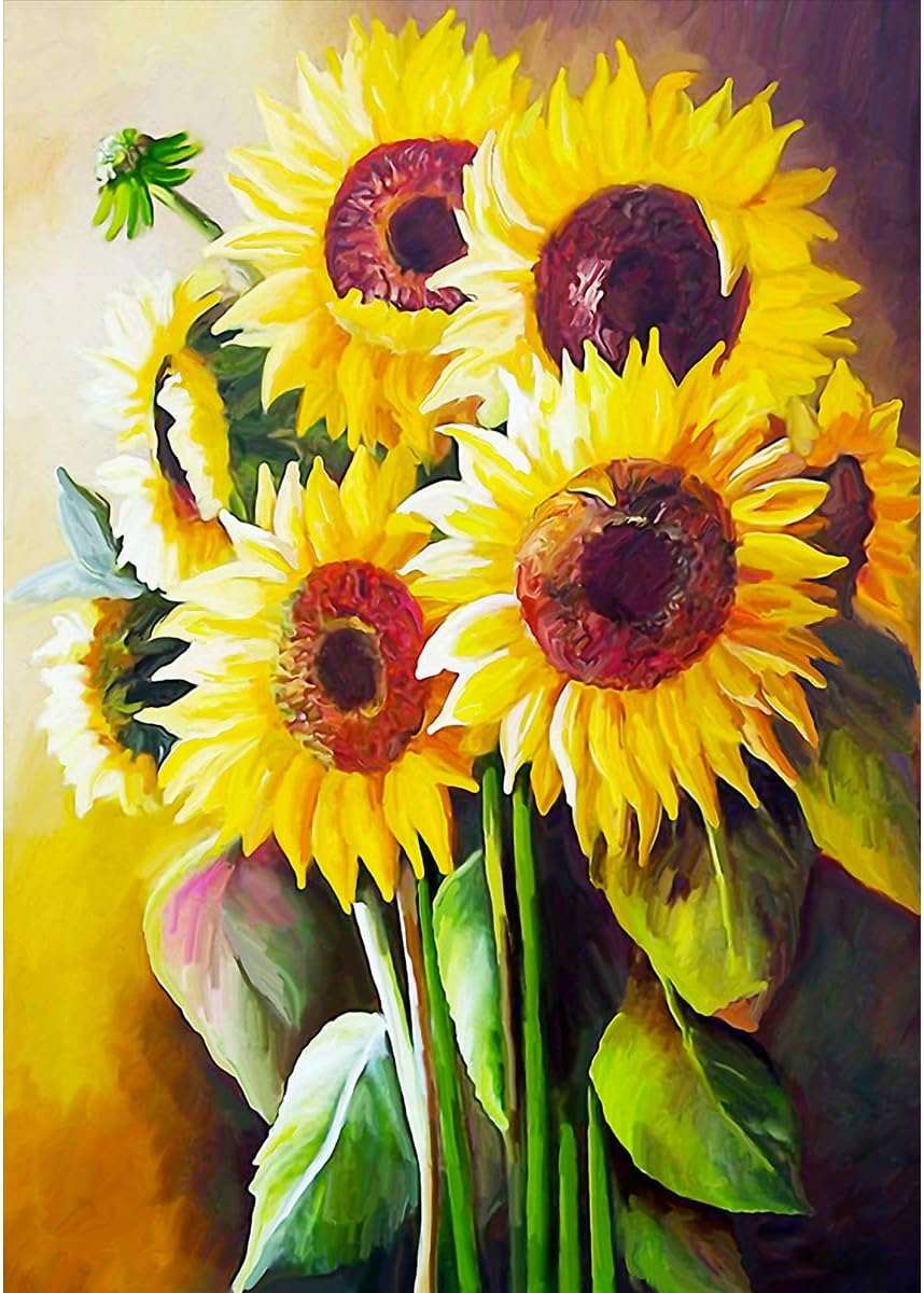 TAHEAT Sunflower Diamond Painting Kit,Large Diamond Painting Kits for Adults,5D Full Round Drill Diamond Painting by Numbers for Adults,Diamond Painting Art Gift for Kids (12 X 16 Inch,Sunflower)