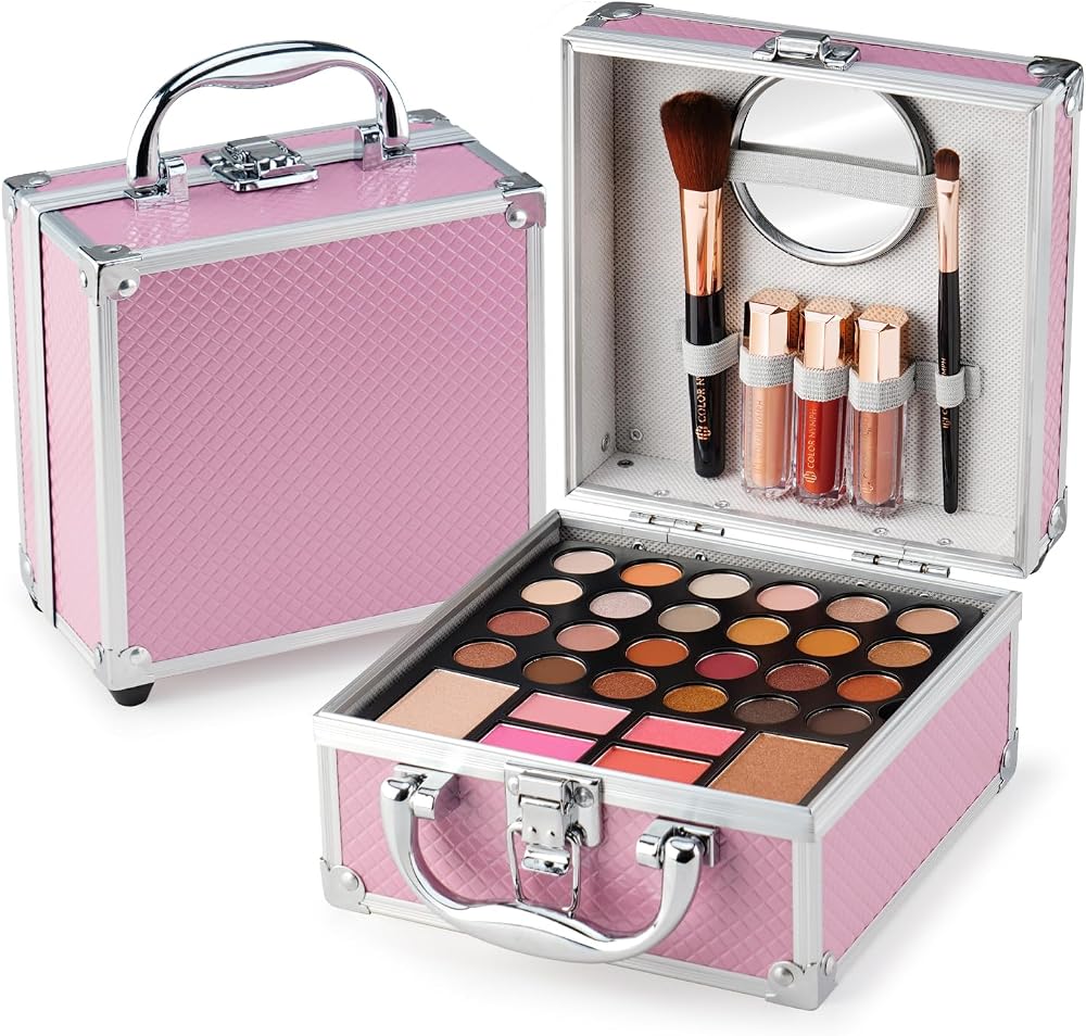 Color Nymph Beginner Makeup Kit For Teens With The Small Cosmetic Train Case Included 24-Colors Eyeshadow Palette Blushes Bro