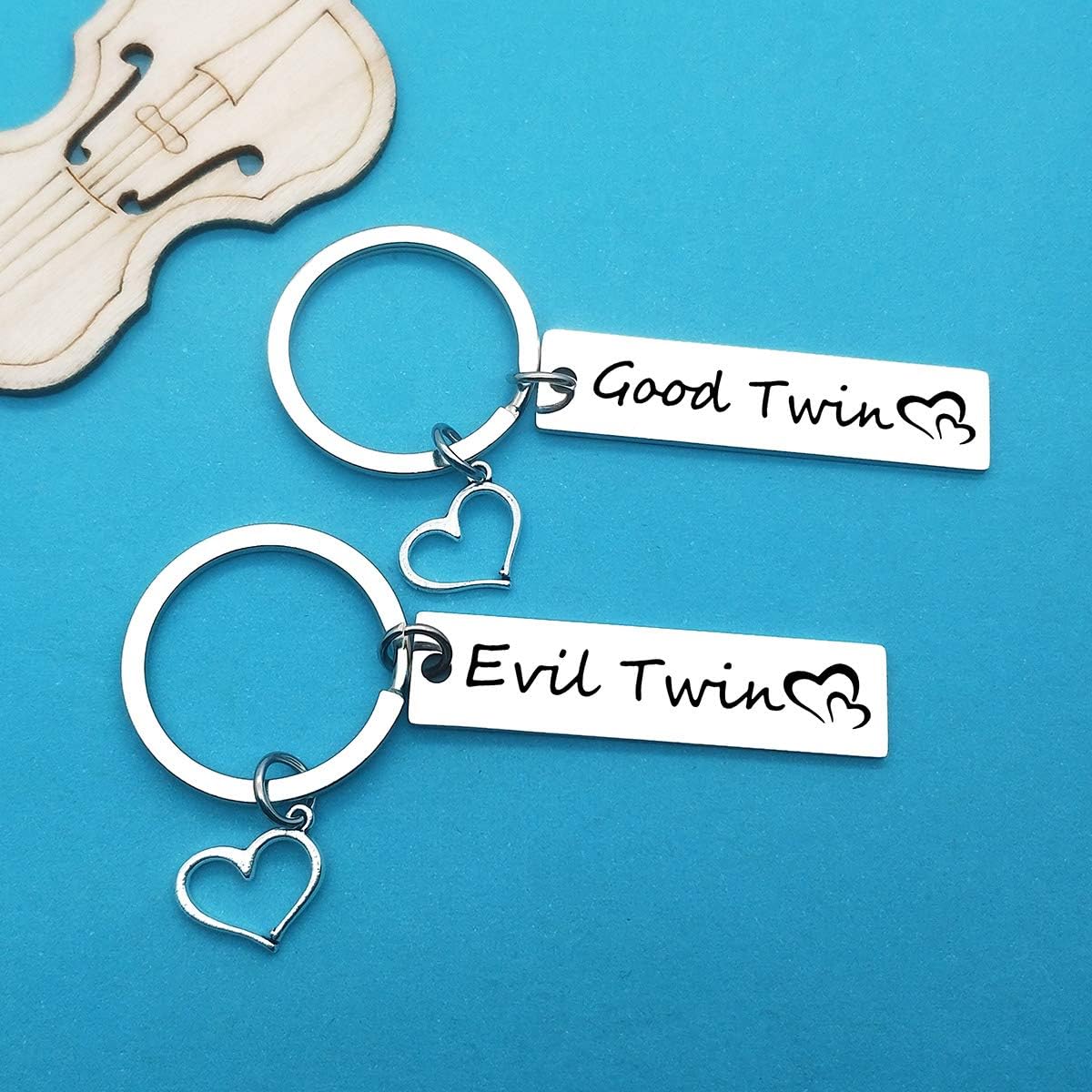 Huwujiu Twins Gifts Twins Keyring Twins Girls Gift Twins Boys Gift Good Twin Evil Twin Matching Keyring Set Twins Gift for Twins Sister Twins Brother - Image 5