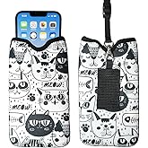 Tainada Men Women Neoprene Shockproof Cell Phone Sleeve Pouch Carrying Case Bag w/Neck Lanyard, Belt Loop Holster for iPhone 17/16 Pro Max, Air, 16 Plus, Samsung S25+, S24, A56 (Doodle Cats Pattern)