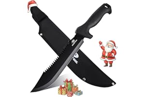 Mossy Oak 16" Heavy Duty Machete with Saw and Sheath, Sharp Dual-Edge Blade, Ergonomic Non-Slip Handle for Bushcraft, Outdoor Hunting, Garden Cutting and Yard Work