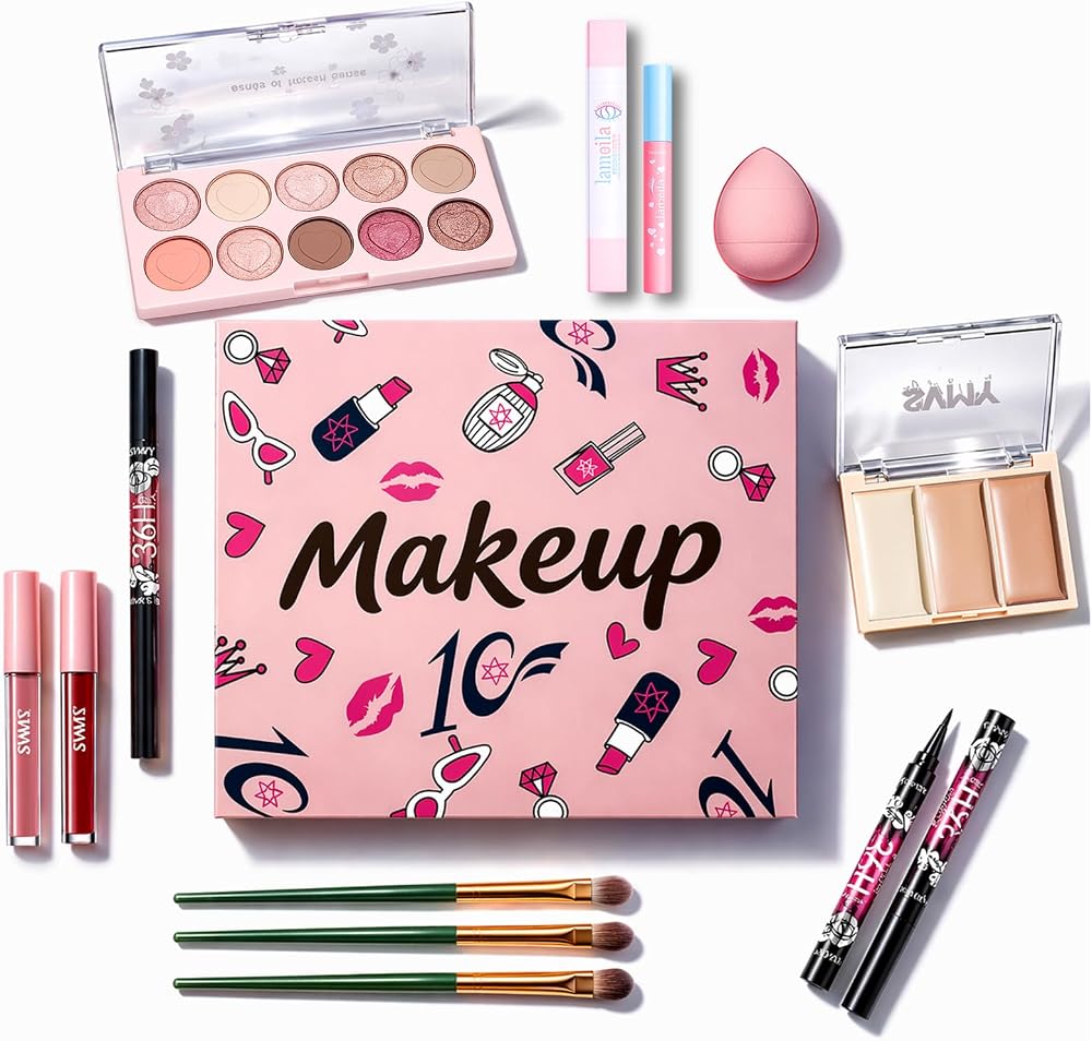 11Pcs Makeup Kit, Lipstick & Eyeshadow, Makeup Set for Teens &Girls | Makeup kits for Girls 6-12 , Ideal gift for beginners,