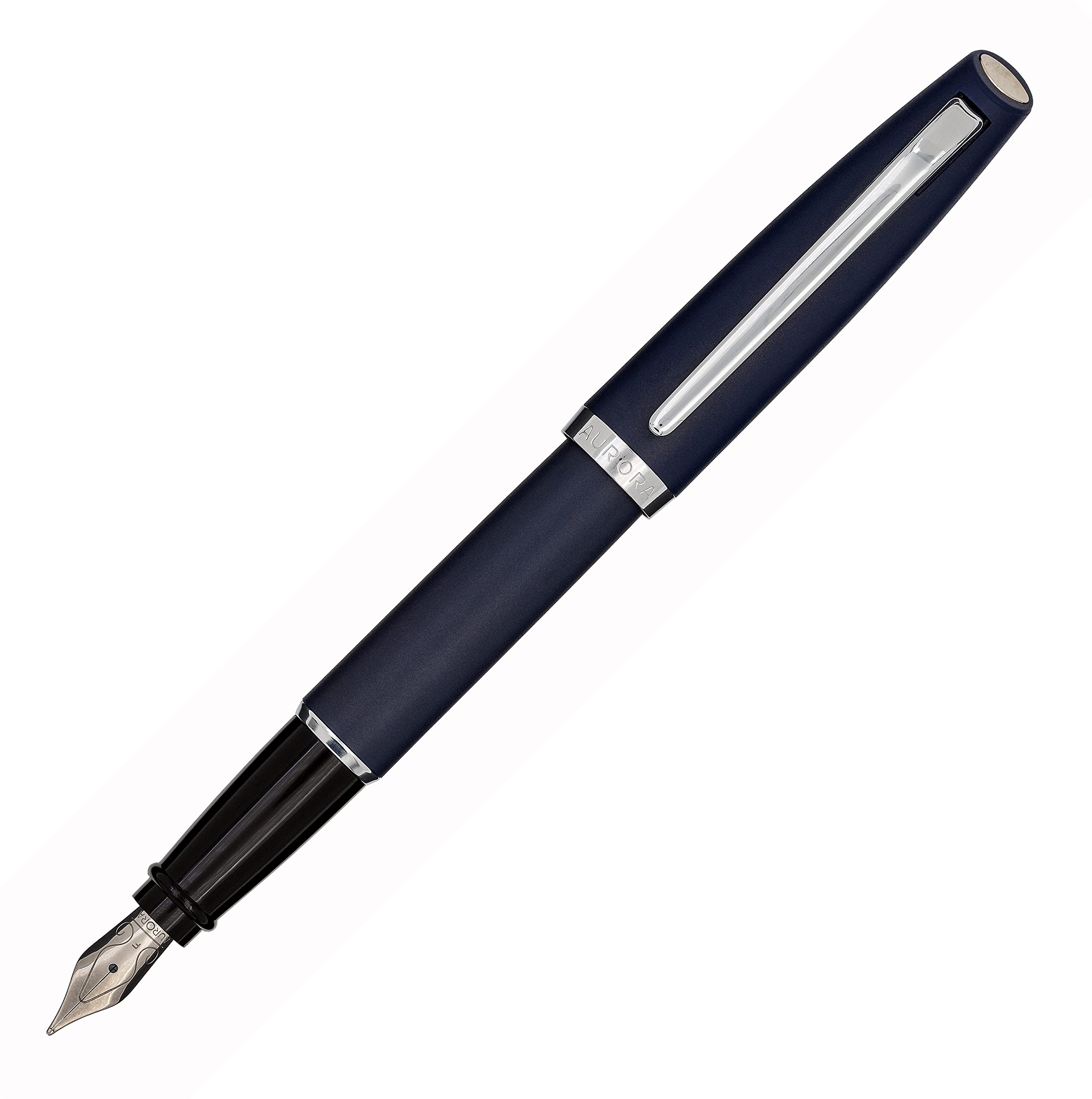 Aurora Style Resin Fountain Pen | Resin Writing Pen in Matte Blue with Chrome-Plated Fittings | Chrome-Plated Steel Nib in Thickness M | Gift Box