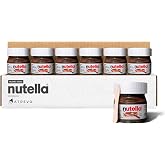 Mini Nutella Glass Jars Chocolate Hazelnut Spread 0.88 oz (Pack of 7) with 7 Wooden Spoons - Holiday Chocolate Treats, Coworker Gift Ideas, Secret Santa Gift for Coworkers, Office Christmas Snacks