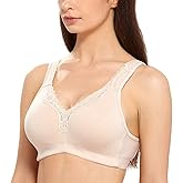DELIMIRA Women's Wireless Plus Size Full Coverage Lace Bra Cotton Unlined Comfortable