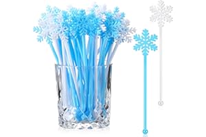 Chengu 100 Pcs Christmas Drink Stirrers Xmas Stir Sticks Bulk Holiday Coffee Stirrers Plastic Swizzle Stick Hot Cocoa Bar Supplies Chocolate Decoration Reusable Cocktail Mixer (Snowflake)